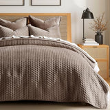 EVERGRACE Luxury Velvet Quilt Set King Size 3 Piece, Soft Cross-Stitch Velvet Comforter Set with Pillow Shams, Lightweight Coverlet Bedspread Bedding Set for All Seasons, Mushroom Brown EVERGRACEHOME