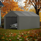 Carport, 10‘ x 20’ Heavy Duty Portable Garage All-Season Car Canopy w/Removable Sidewall & Doors, Carport Canopy Party Tent w/Water-Resistant Tarp for Backyard (Grey, 10‘ x 20’) Phonjoroo