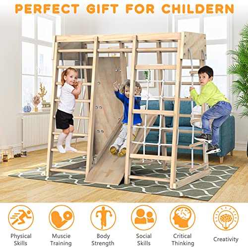 Indoor Jungle Gym, Toddler Climbing Toys Indoor, Indoor Playground Climbing Toys for Toddlers, Climber Playset with Slide, Climbing Rock/Net, Monkey Bars, Drawing Board, Abacus Game and Swing