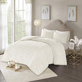Madison Park Laetitia 100% Cotton Duvet Set-Chenille Tufted Medallion Design All Season Cozy Bedding Shabby Chic Comforter Cover, Matching Shams, Full/Queen (90 in x 90 in), Floral Off White Madison Park