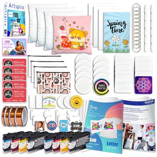 Brother SP-1 Sublimation Printer Bundle with SE700, Full Ink Set, 160 Sublimation Transfer Sheets, 50 Blanks, Tape and More