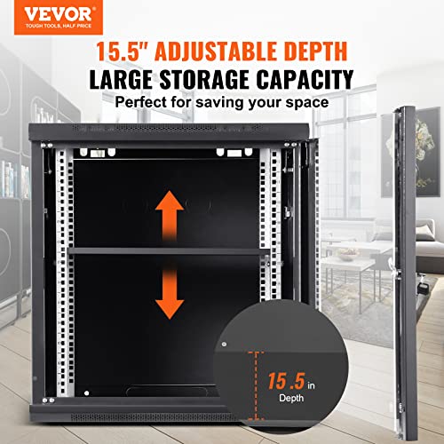 VEVOR 9U Wall Mount Network Server Cabinet, 15.5'' Deep, Server Rack Cabinet Enclosure, 200 lbs Max. Ground-Mounted Load Capacity, with Locking Glass Door Side Panels, for IT Equipment, A/V D - WoodArtSupply