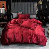 Satin Bedding Set Full Wine Red Silk Like Satin Duvet Cover Set Luxury Soft Burgundy Comforter Cover Adults Bedroom Decor Chic Luxurious Silky Bedspread Cover Zipper (1 Duvet Cover + 2 Pillow Case) Feelyou