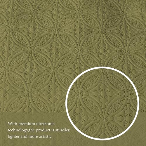 WURUIBO Full/Queen Quilt Set Olive Green, Microfiber Lightweight Bedspreads, Ultrasonic Embossed Solid Coverlet, Thin Bedding Set for All Season, Soft Breathable Bed Cover(1 Quilt, 2 Pillow Shams) WURUIBO