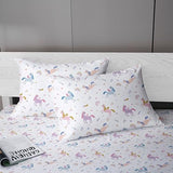 MUSOLEI Unicorn Fitted Sheet Set Full Girls Rainbow Star Sheet Pink Flower Bedding Set 1 Deep Pocket Fitted Sheet with 2 Pillowcases Multi-Colour Girls Kids Teenagers Gift Queen MUSOLEI