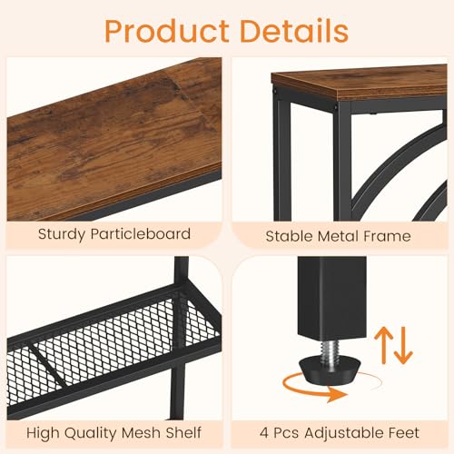 Snughome Entryway Table with 3 Tier Storage Shelves, Narrow Console Table Industrial Sofa Table with Circle Base, Behind The Couch Entrance Table for Hallway, Living Room, Foyer Snughome