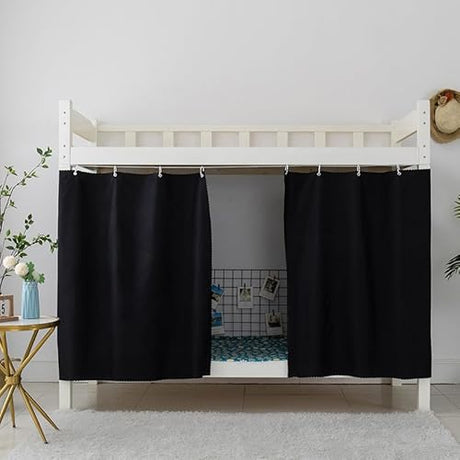 AUCOOMA Thickened Blackout Bunk Bed Curtains Dorm Room Privacy Canopy Bottom Loft,Black,2 Pieces AUCOOMA