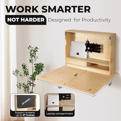 ARROWSTONE SKEENA Wall-Mounted Desk - Floating Folding Desk with Storage, Space-Saving Design for Home Office (31") ARROWSTONE