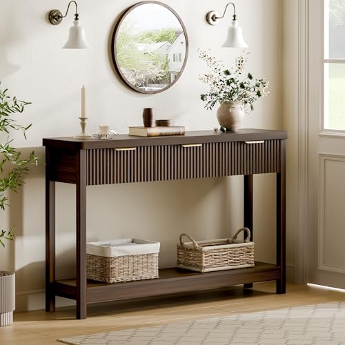 Lulive 51" Fluted Console Table for Entryway, Entryway Table with 3 Wooden Drawers, Farmhouse Behind Sofa Table for Living Room, Hallway, Couch, Foyer Lulive