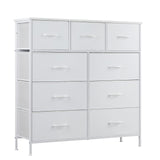 DUMOS Dresser for Bedroom, Storage Organizer with 9 Drawers, Chest of Drawers with Fabric Bins, Sturdy Metal Frame, Wood Tabletop for Guest Room, Closet, Entryway, Nursery DUMOS
