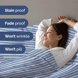 Duvet Cover Twin/Twin XL Size - Extra Soft Twin/Twin XL Size Duvet Cover - Lightweight, Breathable & Cozy w/ Zipper Closures and Ties - 68" x 90" Inches - (Blue Stripes 3) Comforter Not Included CGK Unlimited