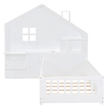 Harper & Bright Designs White Twin Montessori Floor Bed with House-Style Headboard, Storage Drawers, Shelves, and USB Ports Harper & Bright Designs
