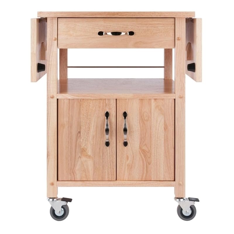 Pemberly Row Transitional Wood Drop Leaf Butcher Block Kitchen Cart in Natural Pemberly Row