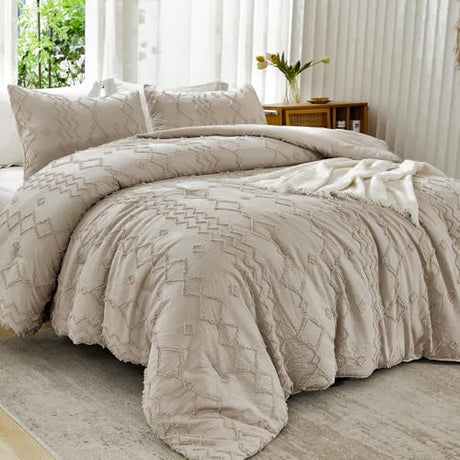 Andency Comforter King Size Set Khaki, 3 Pieces Boho Tufted Fall Bedding Comforters & Sets for King Bed, Soft Fluffy Tan Bed Set (104x90In Comforter & 2 Pillowcases) Andency