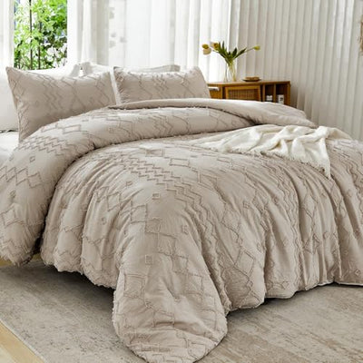 Andency Comforter King Size Set Khaki, 3 Pieces Boho Tufted Fall Bedding Comforters & Sets for King Bed, Soft Fluffy Tan Bed Set (104x90In Comforter & 2 Pillowcases)