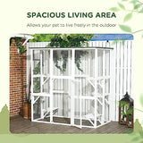 PawHut Outdoor Cat House Big Catio Wooden Feral Cat Shelter Enclosure with Large Spacious Interior, 6 High Ledges, Weather Protection Asphalt Roof, 71" L, White PawHut