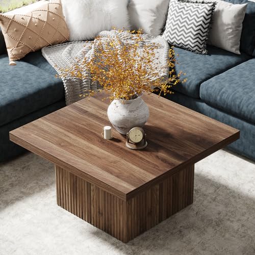Tribesigns Square Coffee Table, 31.5-Inch Engineered Wood Coffee Table for Living Room, Vintage Brown Center Table, Large Mid-Century Modern Cocktail Table Tribesigns