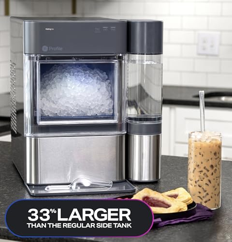 GE Profile Opal 2.0 XL with 1 Gallon Tank, Chewable Crunchable Countertop Nugget Ice Maker, Scoop included, 38 lbs in 24 hours, Pellet Ice Machine with WiFi & Smart Connected, Stainless Steel Profile
