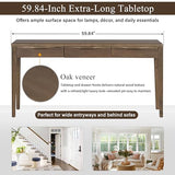 Merax 59.84'' Elegant Console Table with Oak Veneer,Light Luxury Entryway Table with 3 Drawers,Farmhouse Sofa Table with Soft-Corner Design,Suitable for Living Room, Foyer and Hallway, Brown Merax