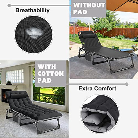 ABORON Heavy Duty Tanning Chair,Outdoor 5-Position Folding Chaise Lounge Chair with Pad,Portable Beach Lounge Chair for Outdoor Sunbathing Patio Pool Lawn Deck Poolside ABORON