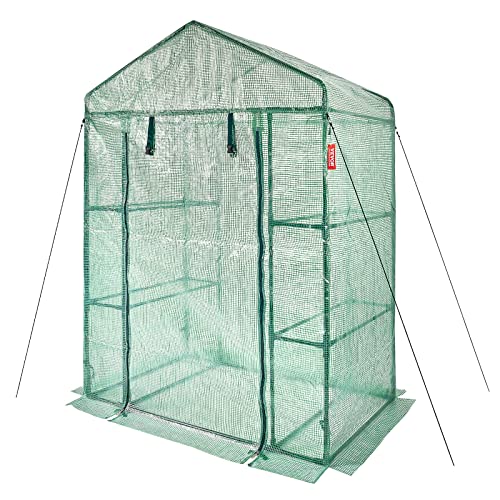 VEVOR Walk-in Green House, 55.5 x 29.3 x 80.7 inch, Portable Greenhouse with Shelves, High Strength PE Cover with Roll-up Zipper Door and Steel Frame, Set Up in Minutes, for Planting and Stor - WoodArtSupply