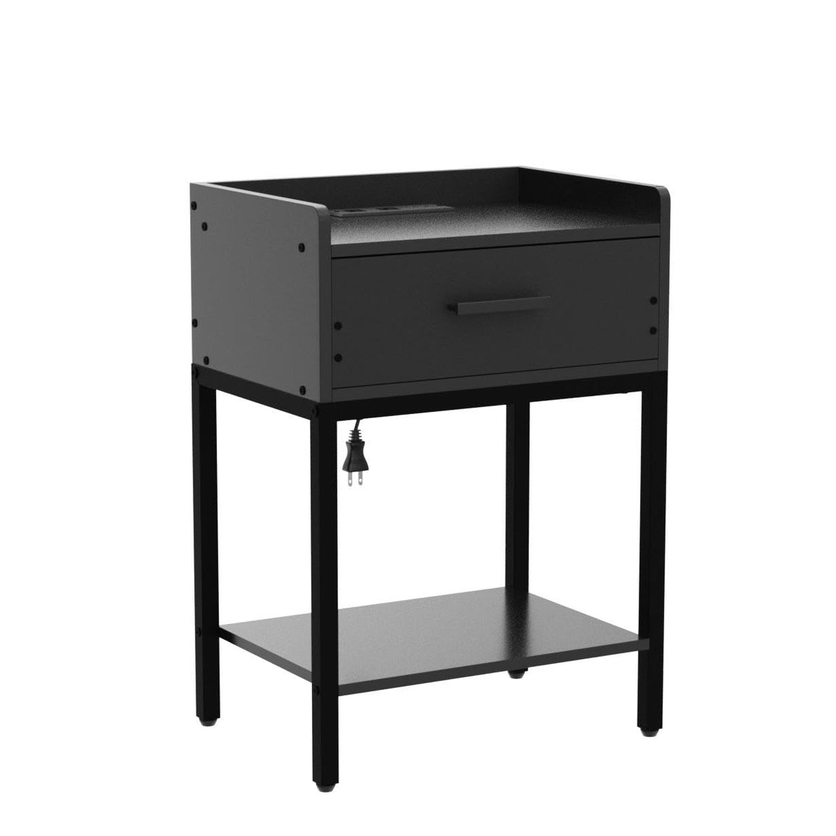 YAHARBO Black Nightstands Set of 2 with Charging Station and USB Ports, 3-Tier End Side Table with Storage Drawer and Shelf, Modern Bedside Night Stand for Bedroom YAHARBO