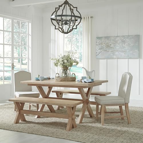 Homestyles Cambridge Dining Bench, Off-White - WoodArtSupply