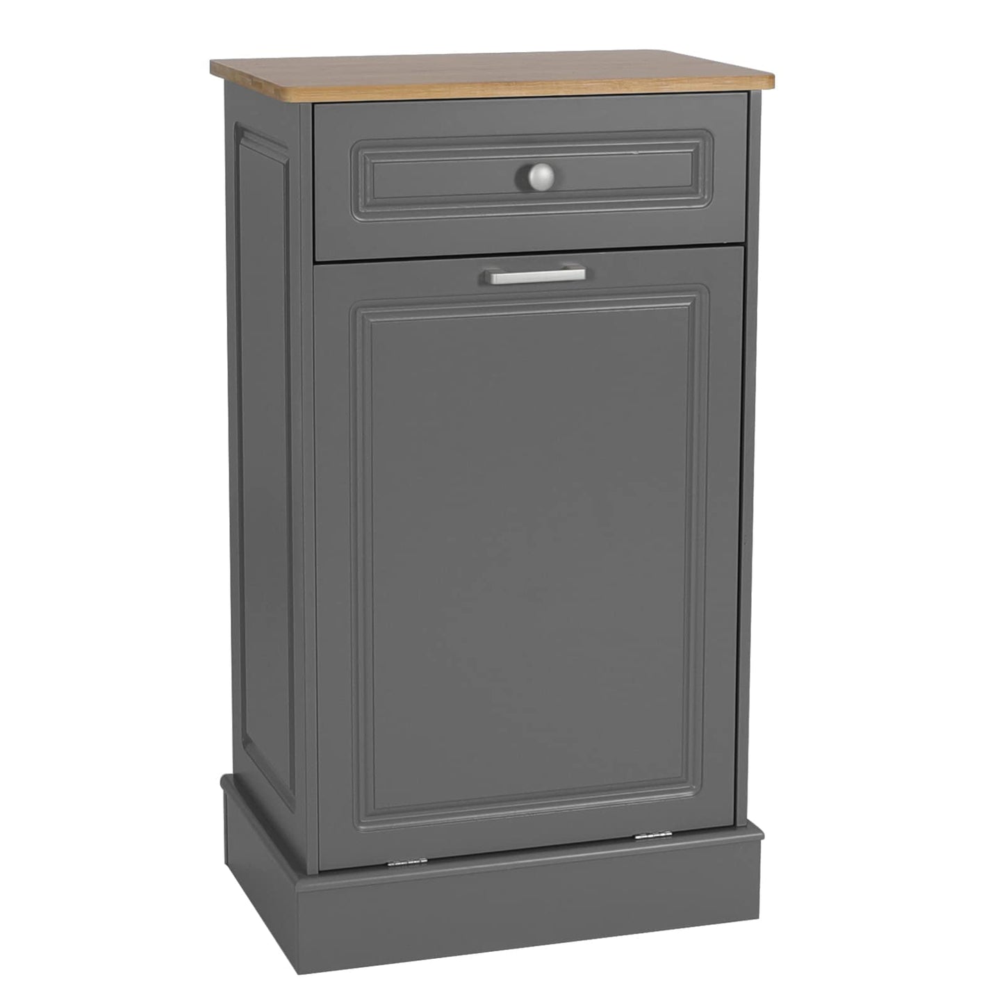 UEV Wooden Tilt Out Trash Cabinet Free Standing Kitchen Trash Can Holder or Recycling Cabinet with Hideaway Drawer (Grey) - WoodArtSupply