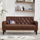 TYBOATLE 62" W Brown Leather Loveseat w/ 2 USB and 2 Cupholders, Mid-Century Modern Tufted Small Love Seat Couches for Office, Living Room, Bedroom, Dorm (1, Brown) TYBOATLE