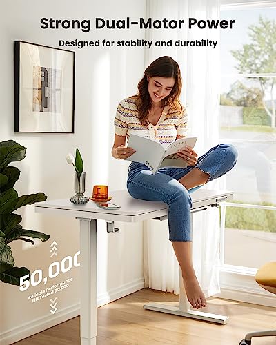 ErGear Dual Motor Electric Standing Desk with Drawers,48x24 Inch Whole-Piece Quick Install,Height Adjustable Stand up Sit Stand Home Office Ergonomic Workstation with USB Charging Ports(White - WoodArtSupply