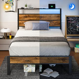 Liians Twin Bed Frame with Storage Headboard USB Charging Station, Smart LED Lights, Metal Platform Bed Easy Assembly, No Box Spring Needed Liians