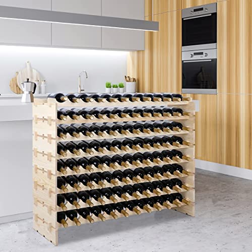 ZenStyle 96 Bottles Wine Rack, 8-Tier Wooden Stackable Wine Cellar Racks, Wine Storage Racks Countertop, Free Standing Wine Bottle Stand Holder Display Shelves - WoodArtSupply