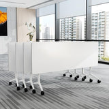 2pcs 47.2 Inch Folding Conference Table with Silent Wheels,Mobile foldable Flip Top Rectangular Meeting Tables for Office Training classroom,Locking Rolling Modular White Desk for Space Saving JFazzruit