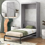 LUMISOL Twin Size Murphy Bed Frame, Solid Wood Foldable Wall Bed with Metal Frame Support, Cabinet Murphy Bed Frame, can be Folded into a Cabinet, Save Space, Gray LUMISOL