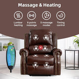 EBELLO Power Recliner Chair with Massage and Heat, Faux Leather Electric Massage Reclining Chair for Adults with Overstuffed Backrest and Side Pocket, Single Sofa for Living Room, Red Brown