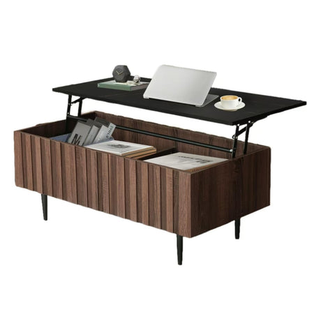 GIA Home Furniture Series 40" Lift-Top Coffee Table with Hidden Storage Compartments, Fluted Coffee Center Table for Living Room, Home Office, Black Marble Walnut GIA