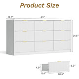 MAISONARIA White Dresser for Bedroom, 9 Drawer Double Dresser, Modern Chest of Drawers for Bedroom, Living Room, Entryway and Closet, 63" L x 15.7" D x 31.5" H MAISONARIA