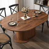 PatioPerk 39.37"-55.12" Round Extendable Dining Table, Oval Kitchen Table with Fluted Metal Slide Door, Space-Saving Expandable Dining Table for Small Apartment & Family Use, Walnut PatioPerk