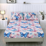 SDIII Colorful Butterfly Full Fitted Sheet with 2 Pillowcases, Not Including Flat Sheet, Soft Microfiber Deep Pocket Butterfly Bed Sheets Full Girls SDIII