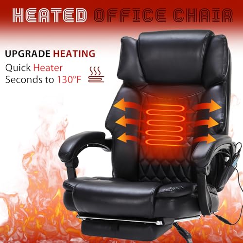 Massage Office Chair with Foot Rest 6 Points Vibration and Heat Home Office Desk Chairs for Heavy People 400lbs Reclining Managerial Chairs Ergonomic Executive Chair (Black) HESL