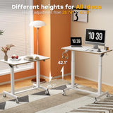JOY worker Mobile Standing Desk, 35In Small Standing Desk, Pneumatic Height Adjustable Rolling Table Holds Up to 33lbs, White Mobile Laptop Workstation with Dual Handles & Columns, White JOY worker