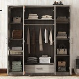 BIADNBZ Wardrobe Closet with Drawer, Hanging Rail and 4 Doors, Wooden Storage Clothes Cabinet w/Shelves for Bedroom Guest Room, 59.2" L x 19.2" W x 67.9" H, Gray BIADNBZ