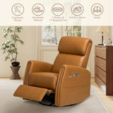 COLAMY Electric Power Swivel Recliner Chair, PU Leather Rocking Chair, 270° Swivel 145° Recliner Chair with Built-in Charging Ports for Living Room, Home, CognacBrown COLAMY