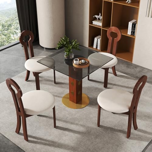 LovingAHome 33.5-Inch Square Multipurpose Conference Table for 2-4 People, Glass Meeting Room Table with Soild Wood Base for Office LovingAHome