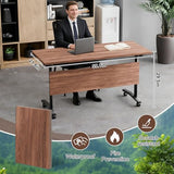 Conference Table, Folding Conference Room Tables, Modular Conference Table Foldable Flip Top Training Table with Wheels, Modern Conference Seminar Tables for Meeting, Office (2, Walnut 2, 55.1in) WYMHYZ