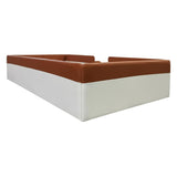 PU Upholstered Floor Bed with Fence and Stairs, Twin Floor Bed with Slats, Montessori Floor Bed for Kids, Girls, Boys, Twin Size Montessori Bed (Brown+White) Bellemave