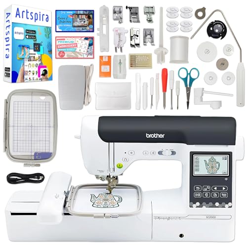 Brother SE2000 5" x 7" Combo Embroidery & Sewing Machine All-in-One Bundle with 5pc Hoop Set, Embroidery Threads, Sewing Threads & 200+ Accessories