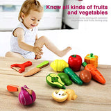 CARLORBO Wooden Toys Food for Kids Kitchen - Play Food Cutting Fruits and Vegetables Set for Pretend Role Play CARLORBO