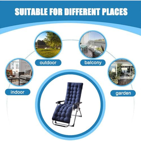 Gfgift Patio Chaise Lounger Cushion, Lounge Chair Recliners Chair Cushions, Rocking Chair Sofa Cushion with 6 Ties,Thick Padded Swing Bench Cushion，61x18.89x3.14in (Navy Blue) Gfgift