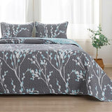 Andency Quilt King Size Grey Blue (106x96 Inch), 3 Pieces Floral Lightweight Bedding Set, Microfiber Reversible Flower Quilted Bedspread Coverlet with 2 Pillowcases for Men Women